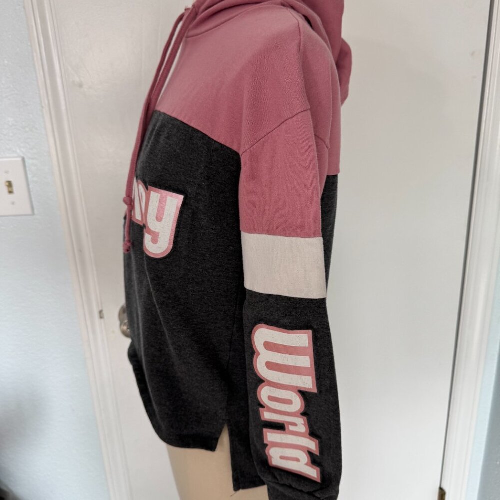 Disney Pink & Gray Colorblock Hoodie Medium Mickey Logo Sweatshirt - Picture 4 of 10